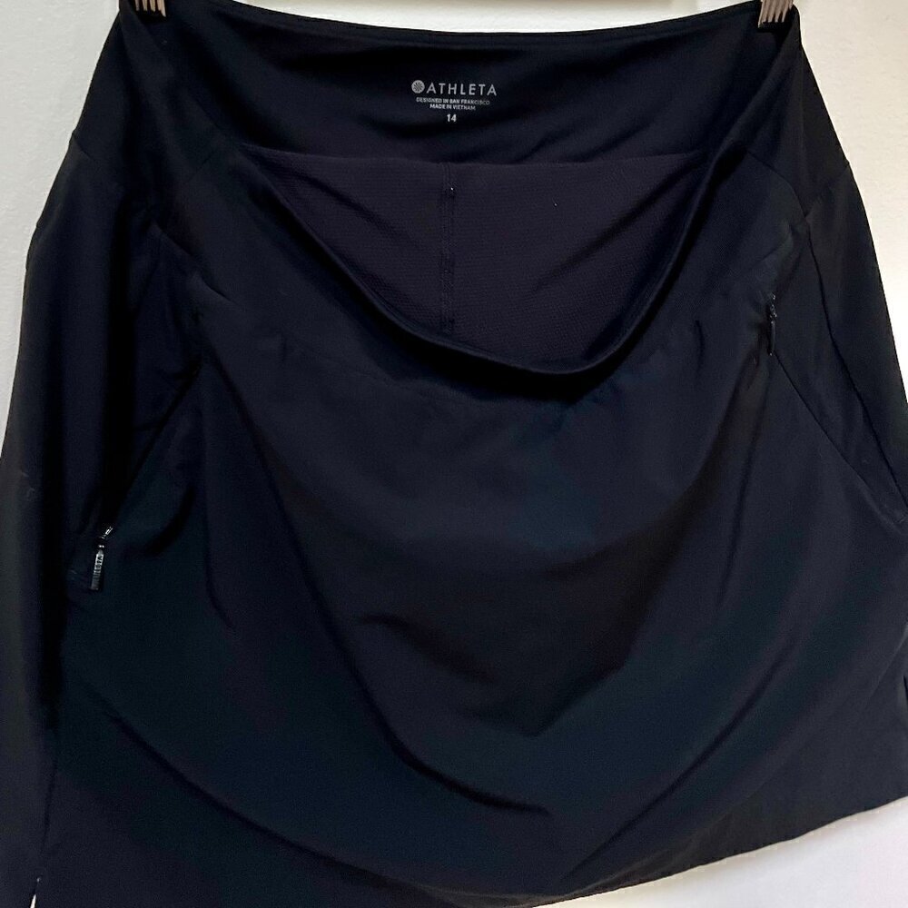 Athleta Skort Black Zipper pockets Golf, Tennis Size 14